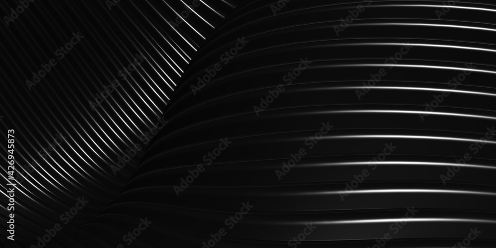 Parallel lines Black plastic tube texture Black curve distorted shape Modern abstract 3d illustration Parallel lines Black plastic tube texture Black curve distorted shape Modern abstract 3d illustration