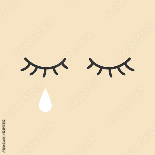 Eye with tears. Crying girl eye. Sad female tears, irritable tearful woman teared drops vector.