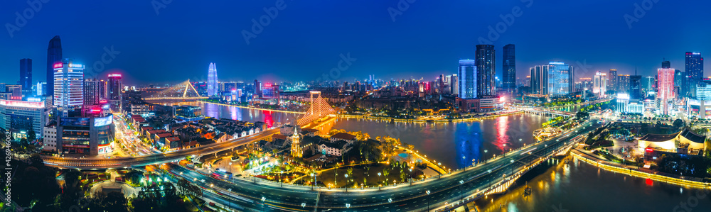 Aerial photography of Ningbo city scenery at night