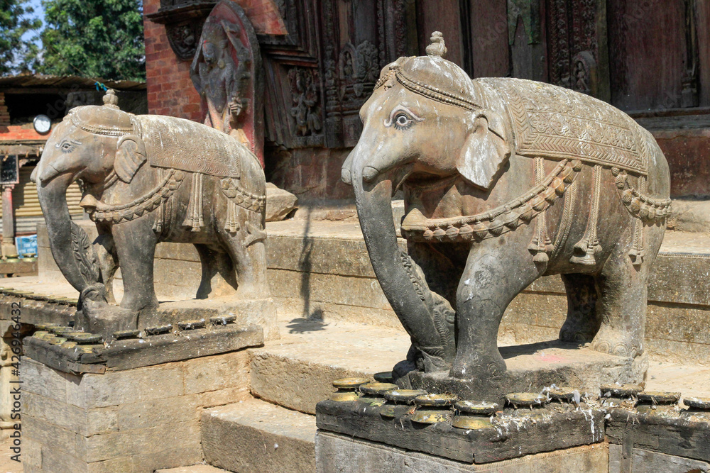 statue of elephant at temple in Nepal
