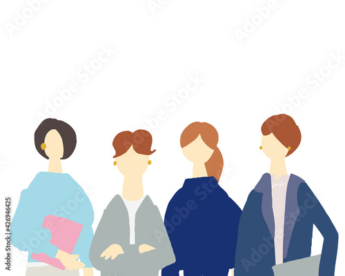 働く女性が揃って並んでいる上半身イラスト　Workers, business, jobs, vector