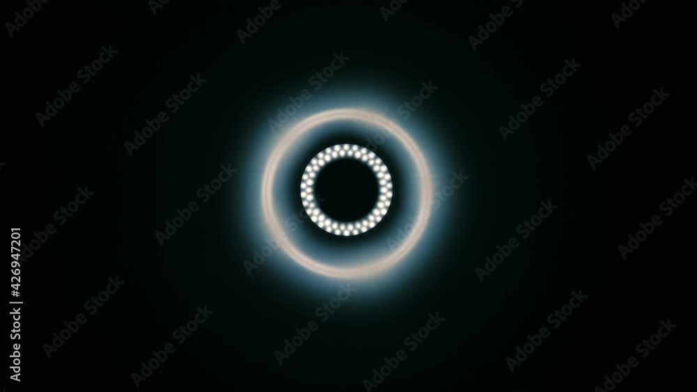 Circle led lights with different versions of the glow on black background. Macro. Closeup Circle led lights with different versions of the glow on black background. Macro. Closeup