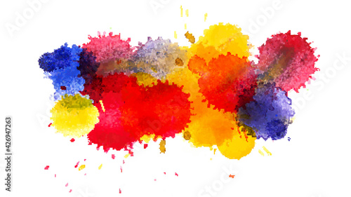 Multi colored ink blots isolated on white background. Overlay effect. Vector illustration
