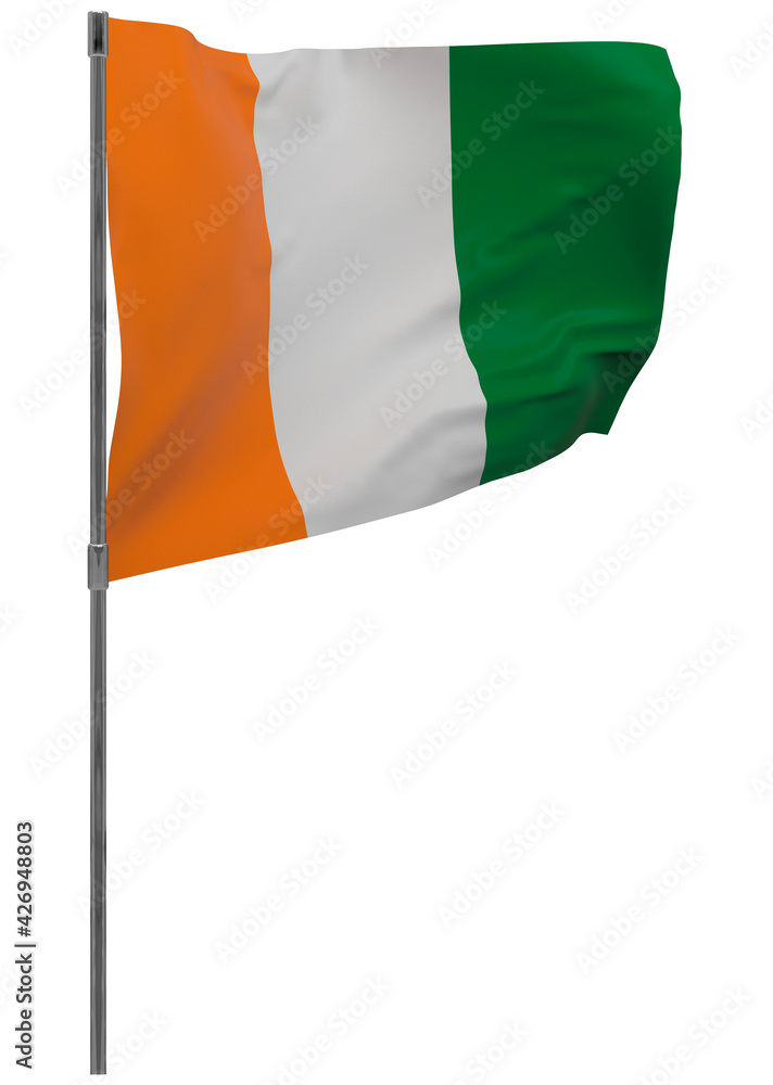 cote d'ivoire - Ivory Coast flag on pole isolated
