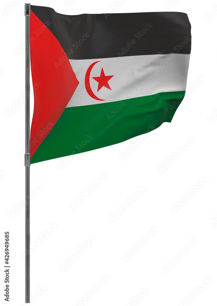 Obraz premium Sahrawi Arab Democratic Republic flag on pole isolated