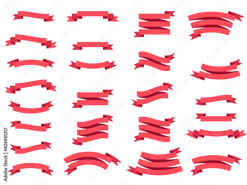 Red ribbon banner vector flat design. Banner isolated on white background. Red ribbon banner vector flat design. Banner isolated on white background.