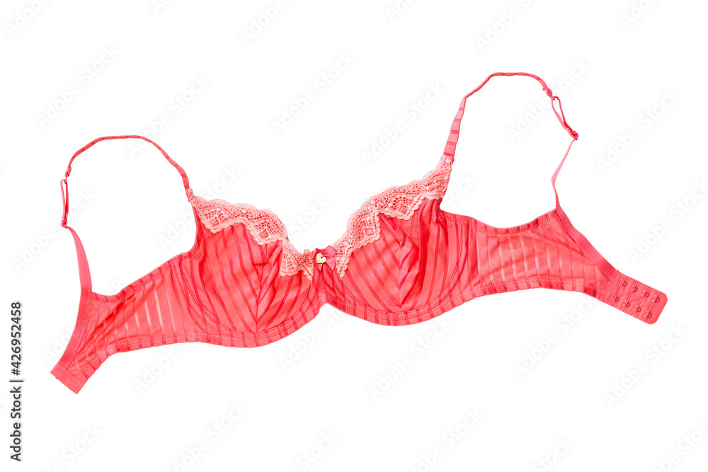 Beautiful red women's bra isolated on a white background. - obrazy, fototapety, plakaty 