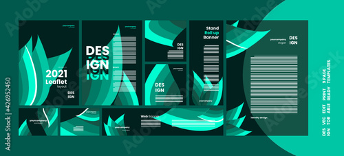 Exhibition Promotion Bundle Template, gradation leaf theme, all vector editable sections, ready to be published for a variety of marketing purposes