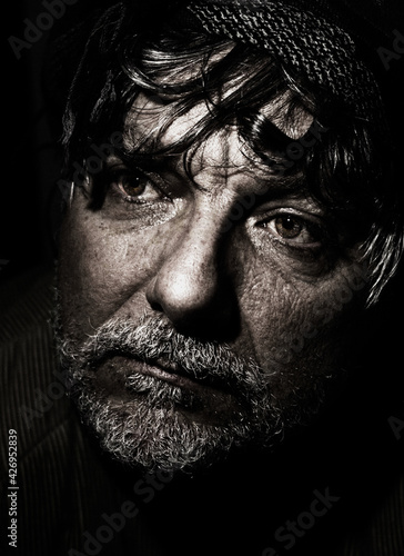 Canvastavla Portrait of bearded man on dark background