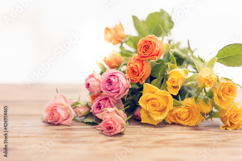 Beautiful pink  orenge and yellow roses flowers.