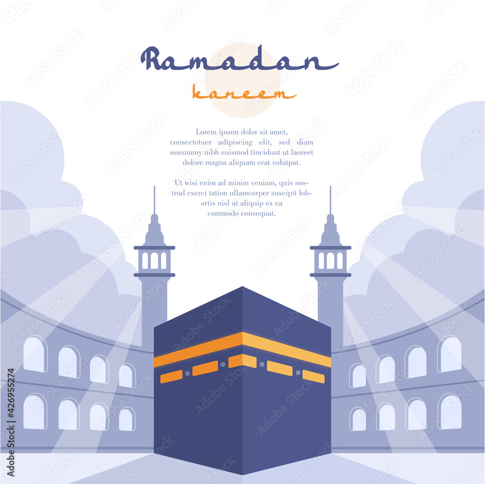 kaaba and mecca concept flat design illustration for ramadan, eid al fitr, eid al adha and islamic template