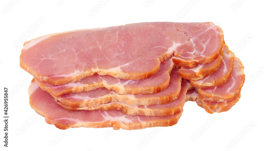 Raw smoked bacon medallion rashers isolated on a white background Raw smoked bacon medallion rashers isolated on a white background