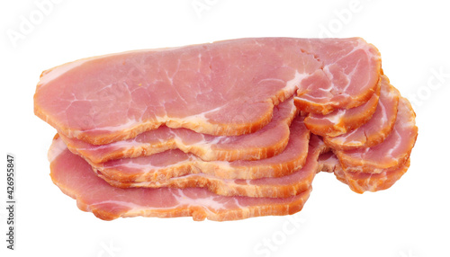 Konstfotografi Raw smoked bacon medallion rashers isolated on a white background
