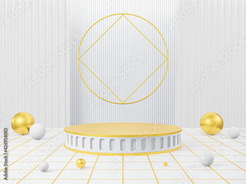 White podium minimal on White color background, Display for cosmetic perfume fashion natural product, simple clean design, luxury minimalist mockup - 3D render