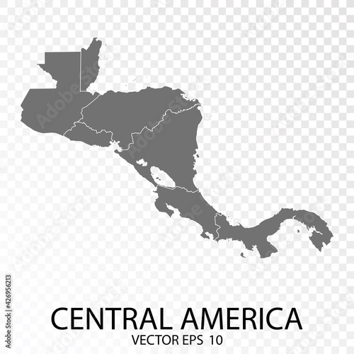 Transparent - High Detailed Grey Map of Central America. Vector Eps 10. photo