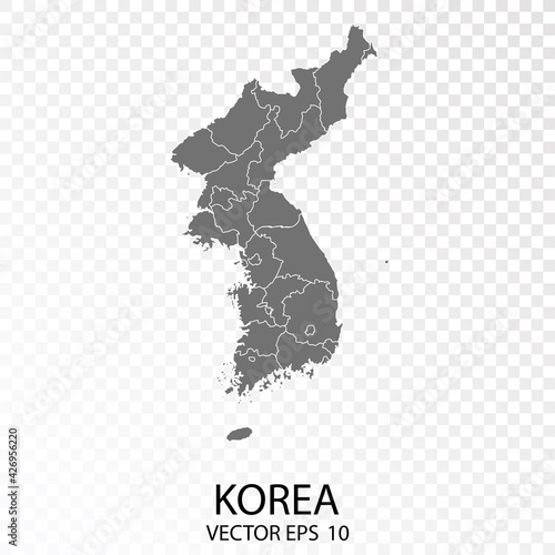 Transparent - High Detailed Grey Map of Korea. vector eps10.