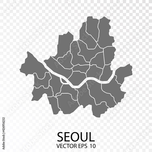 Transparent - High Detailed Grey map of Seoul. Vector illustration eps10.