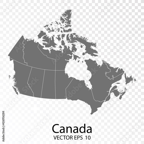  Transparent - High Detailed Grey Map of Canada. Vector eps10. 