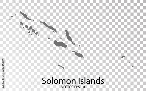 Transparent - High Detailed Grey Map of Solomon Islands. Vector Eps10.