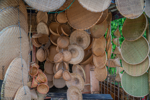 Handicraft of rural Northeast India. Wicker baskets and other handicraft in the village shop in Assam, Northeast India. 