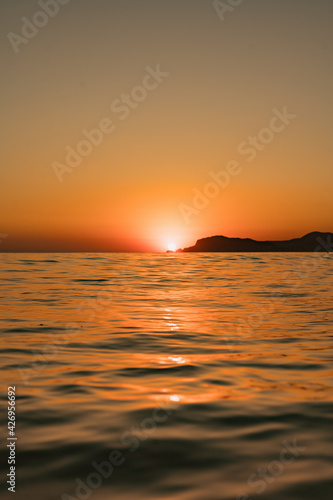 Seascape of beach and sea on the sunset in Turkey, Alanya