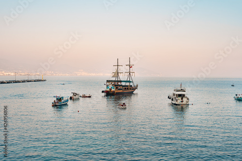 Sailboat in the sea on a beautiful day, luxury summer adventure, active vacation in Mediterranean sea, Turkey © arthurhidden