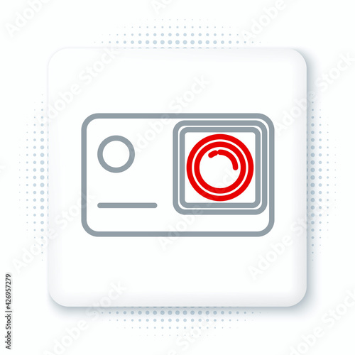 Line Action extreme camera icon isolated on white background. Video camera equipment for filming extreme sports. Colorful outline concept. Vector