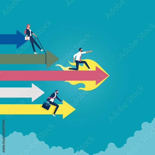 Business competition Concept vector, Business competition Concept vector, Businessman and woman racing on the arrows illustration