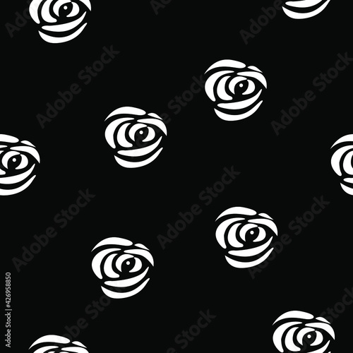 seamless abstract pattern with stylized patterns in the form of white rose flowers on a dark background for prints on fabric