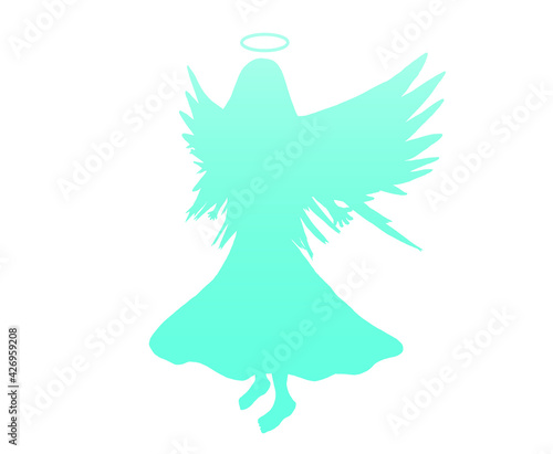 Blue gradient silhouette of an angelic goddess