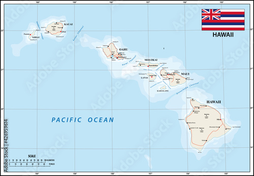 Vector map of the U.S. state of Hawaii with Flag. jpg
