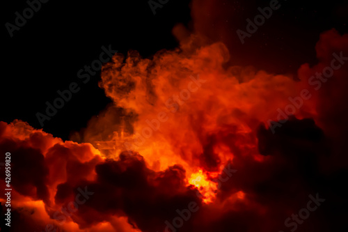 A large red cloud of smoke from the fire. Close-up ©  AKA-RA