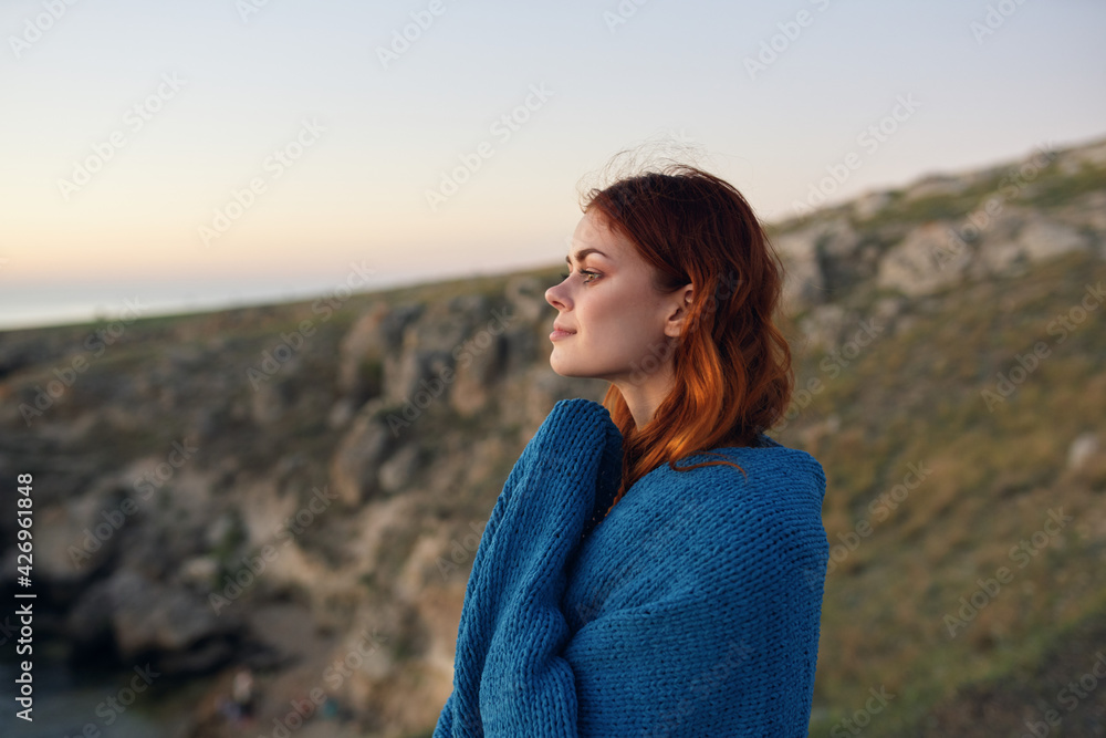 woman hiker outdoors in the mountains travel landscape fresh air woman hiker outdoors in the mountains travel landscape fresh air