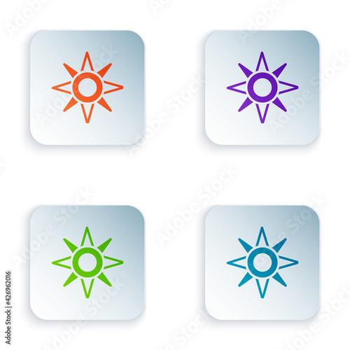 Color Wind rose icon isolated on white background. Compass icon for travel. Navigation design. Set colorful icons in square buttons. Vector