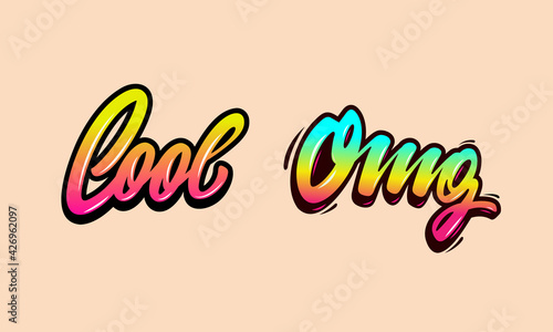 Cool gradient handwriting inscription, oh my god Calligraphy Collection of text and logo elements for social media banner design