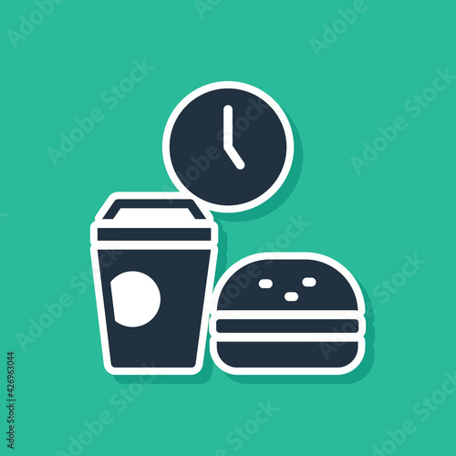 Blue Fast food time icon isolated on green background. Vector