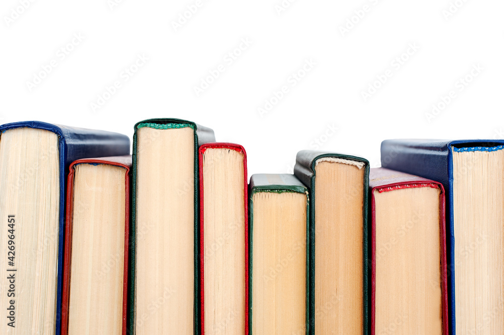 Stack of books isolated on white background. Top wie - obrazy, fototapety, plakaty 