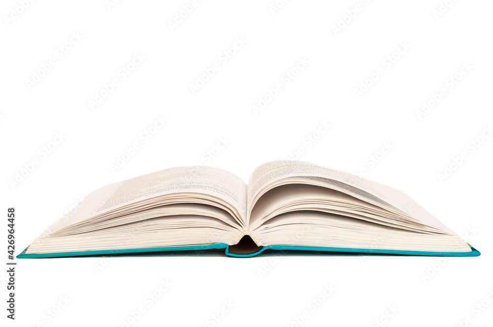 One open book isolated on white background One open book isolated on white background