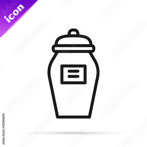 Black line Funeral urn icon isolated on white background. Cremation and burial containers, columbarium vases, jars and pots with ashes. Vector