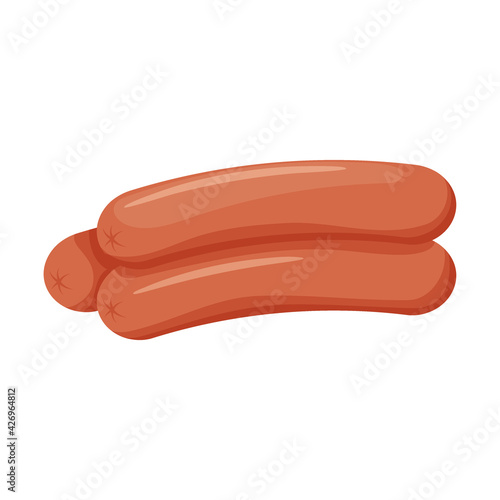 A pile of boiled sausages. Meat food ingredient. Ready-made food. Flat cartoon vector illustration isolated on a white background.