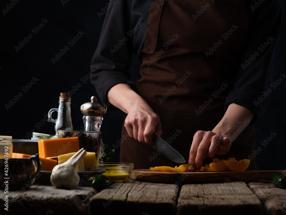Chef Slices Dried Apricots Dried Apricot Ingredients Background Cooking Culinary Recipes