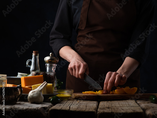 Chef Slices Dried Apricots Dried Apricot Ingredients Background Cooking Culinary Recipes