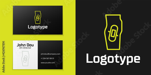 Logotype line Plaster on leg icon isolated on black background. Logo design template element. Vector