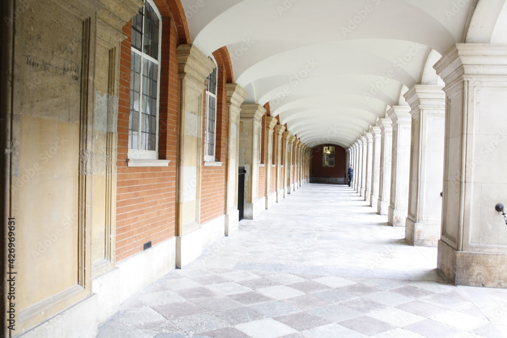 a corridor beside an open courtyard
