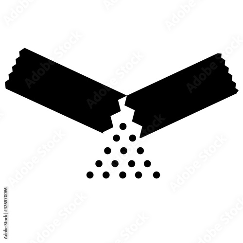packet soluble powder icon on white background. open paper sachet sign. flat style. soluble medication symbol.