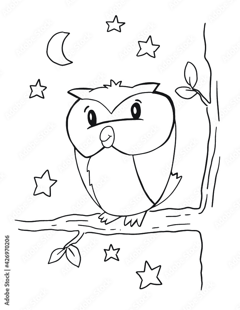 Obraz premium Forest Owl Coloring Book Page Vector Illustration Art