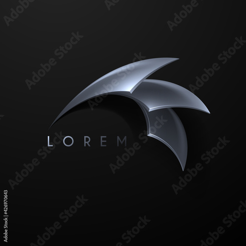 Abstract metal sheets logo template on black background