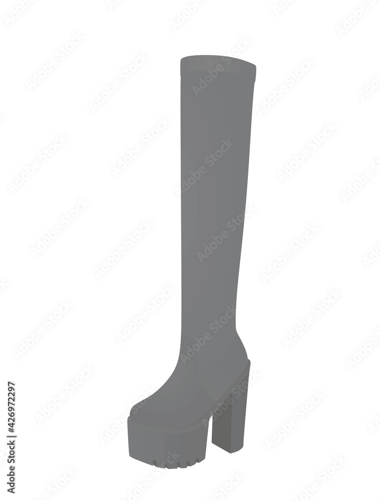 Grey long boot. high heel. vector illustration Grey long boot. high heel. vector illustration