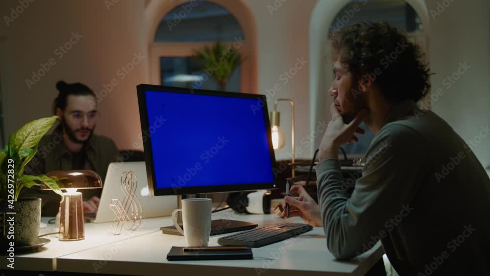 Team workers solve problem sitting at white table in office Team workers solve problem sitting at white table in office
