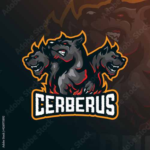 Bild auf Leinwand Cerberus mascot logo design vector with modern illustration concept style for badge, emblem and tshirt printing